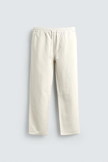 COTTON/LINEN STRAIGHT-LEG TROUSERS - Stone by Zara