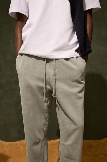 Zara PANTALONE OD PAMUKA I LANA – svetlokaki