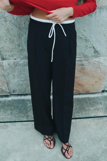 WIDE-LEG TROUSERS WITH DOUBLE WAISTBAND - navy by Zara
