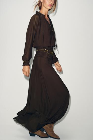 GATHERED LONG DRESS - Dark brown by Zara - Image 2