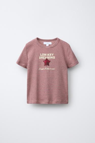 Zara STRIPED PRINT T-SHIRT - Pink
