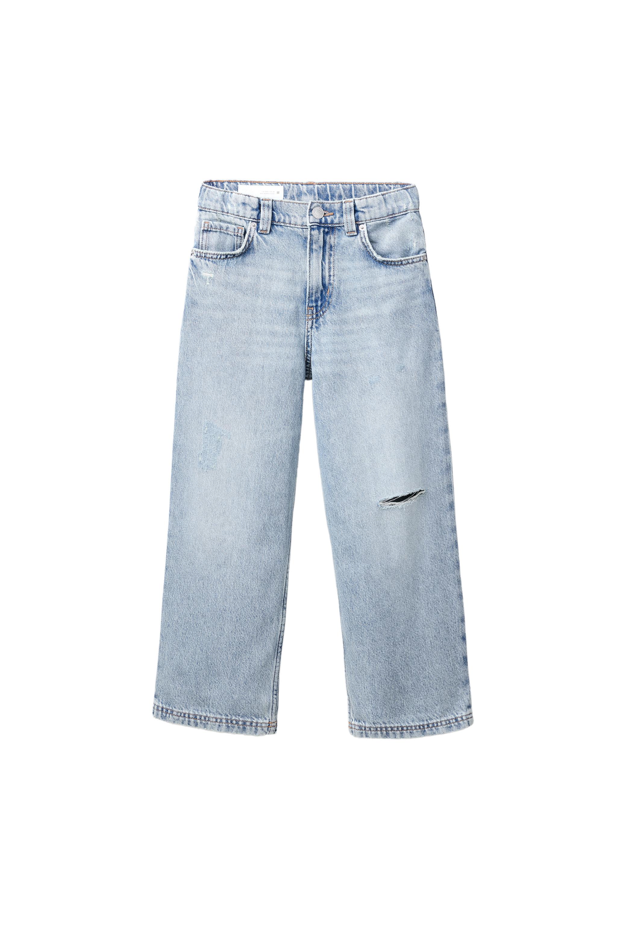 ダメージ加工リラックスバギーデニムパンツ - ブルー | ZARA Japan / 日本