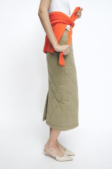 PADDED MIDI SKIRT - mid khaki by Zara - Image 3