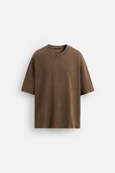 WASHED RELAXED FIT T-SHIRT - Dark brown by Zara