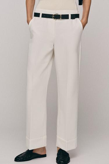 TURN-UP HEM TROUSERS WITH BELT - White by Zara