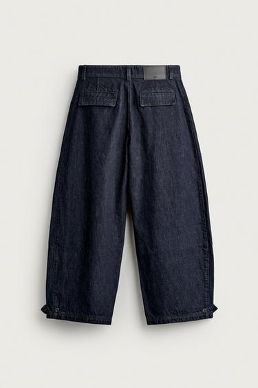 TABBED BALLOON FIT JEANS — Indigo 2