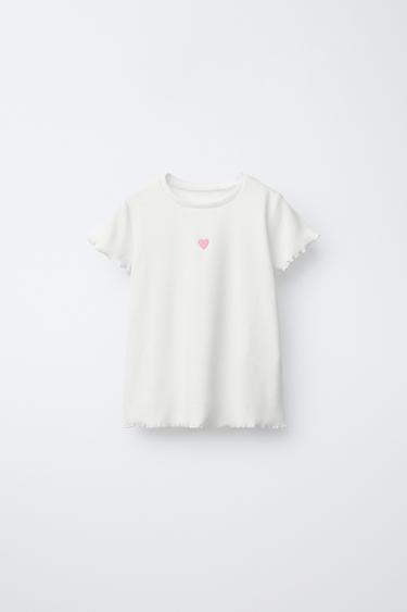 CAMISETA RIB FLOR BORDADA - Blanco roto de Zara - Imagen 0