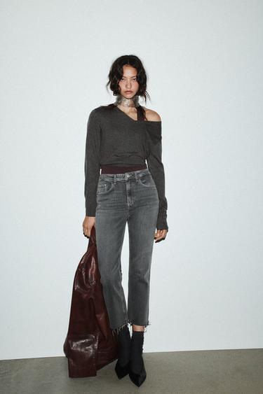 JEAN TRF COURT ÉVASÉ TAILLE HAUTE - Gris anthracite de Zara
