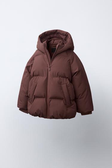 WATER-REPELLENT HOODED PUFFER COAT - dark russet by Zara