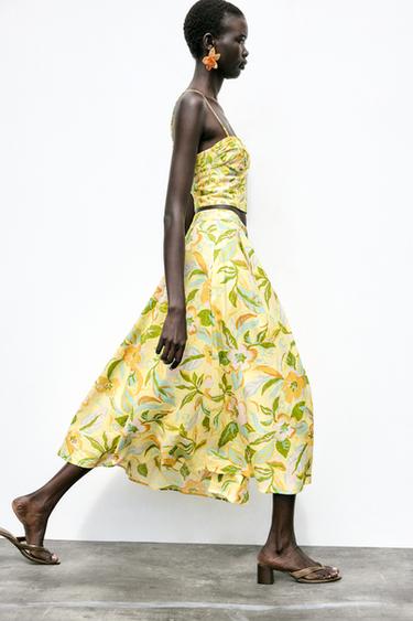 JUPE EN LIN IMPRIMÉE - jaune de Zara - Image 2