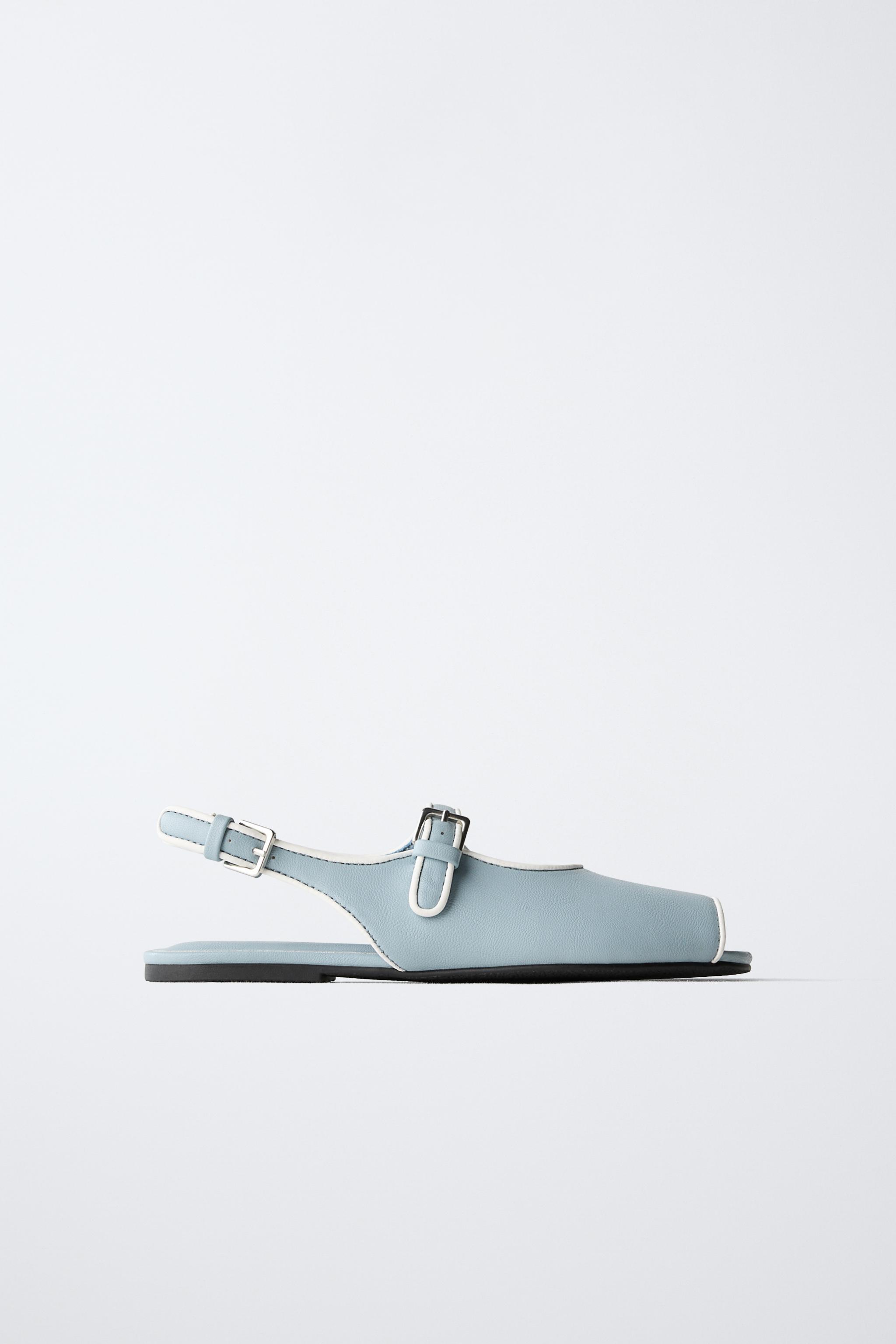 トリム付きバックレスバレリーナシューズ - ブルー | ZARA Japan