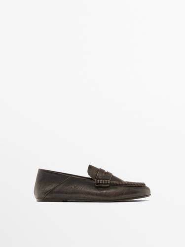 Zara Brushed leather mule loafers - Brown