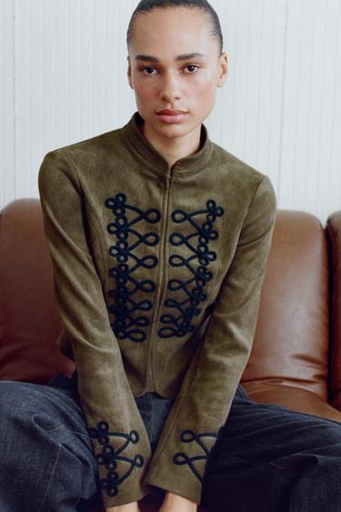 FAUX SUEDE FROG FASTENING JACKET - mid khaki by Zara - Image 3