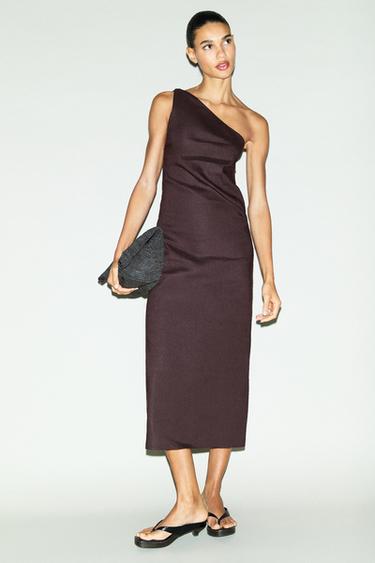 Zara Asymmetric linen blend dress - charcoal gray