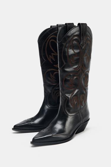 BOTTES COW-BOY EN CUIR BRODÉ - Noir de Zara - Image 3