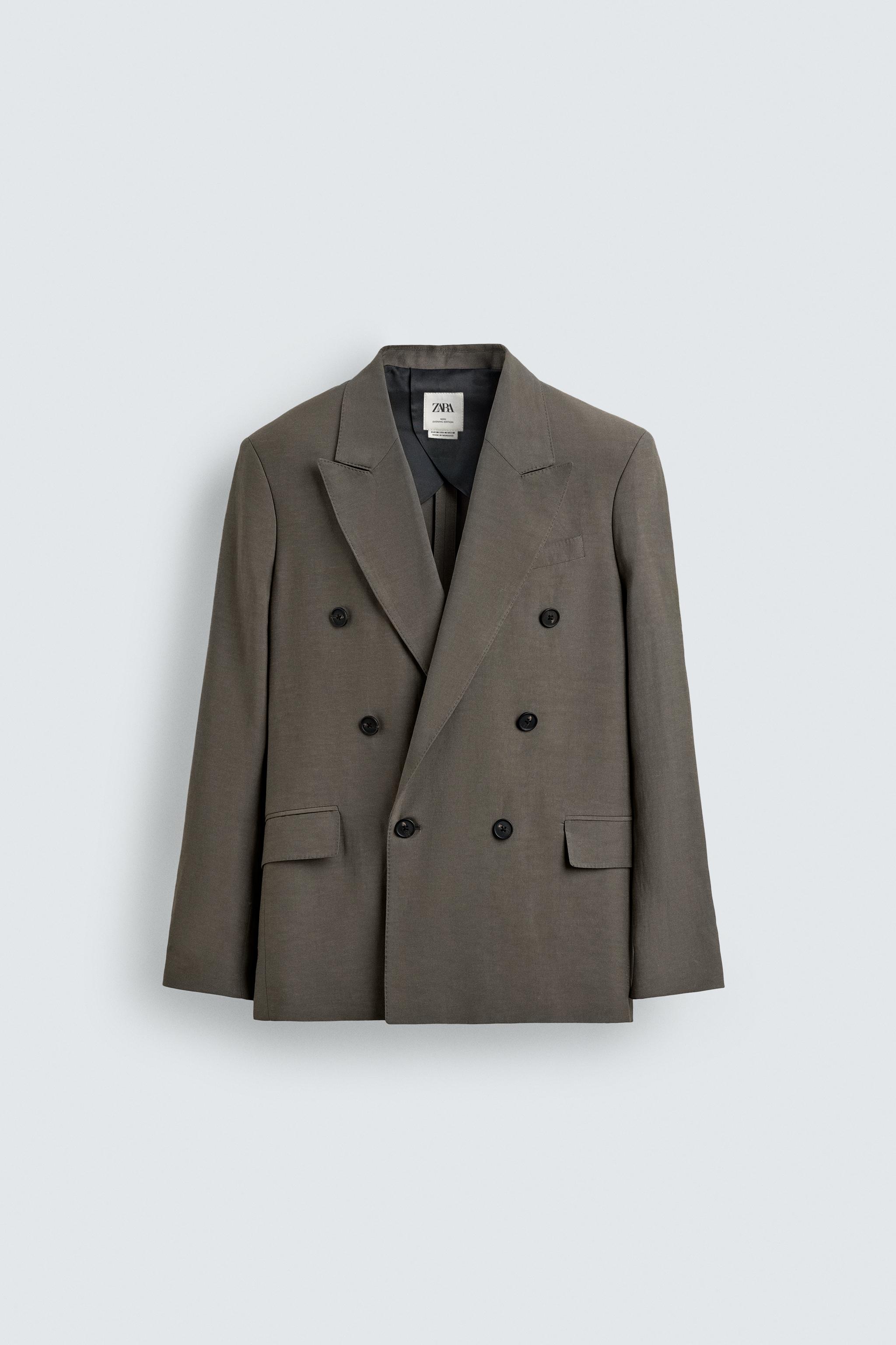 DOUBLE-BREASTED VISCOSE - LINEN SUIT BLAZER