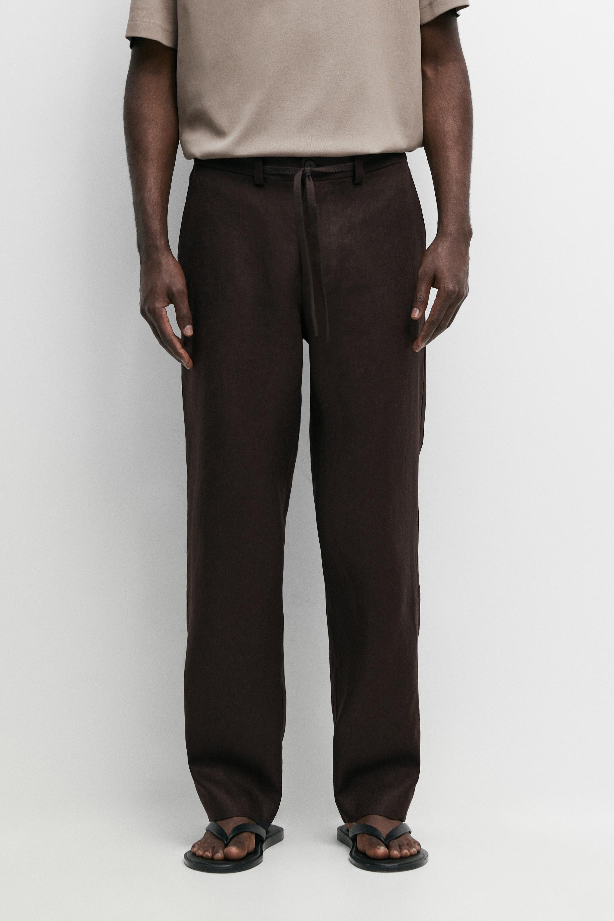 100% linen total look trousers — Brown