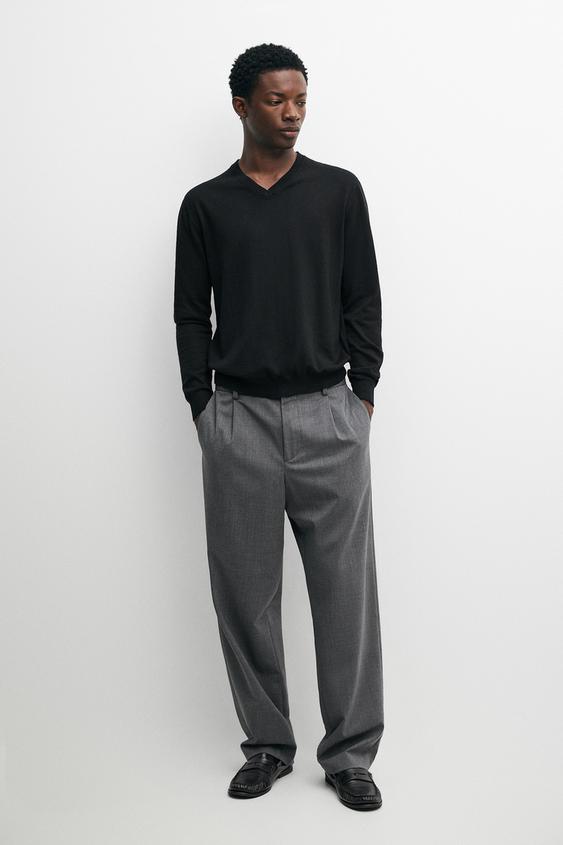 Zara Cotton blend V-neck knit sweater - Black - Image 0