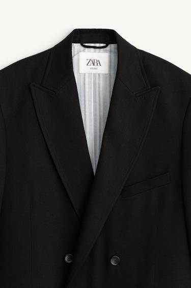 VESTE DE COSTUME À BOUTONNAGE CROISÉ LIN ET LYOCELL - Noir de Zara - Image 7