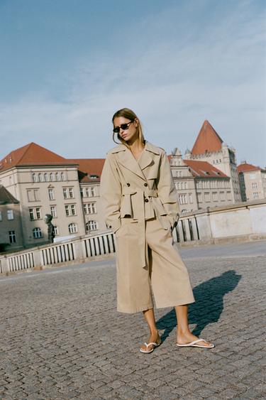 Zara SHORT TRENCH COAT WITH SHOULDER PADS AND BELT - Light camel