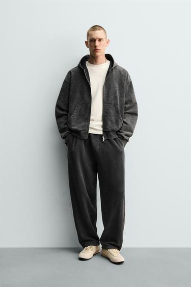 Zara WASHED BALLOON FIT JOGGING PANTS - Dark anthracite