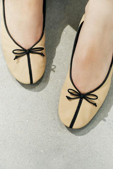 LEATHER BALLET FLATS WITH BOW - Multicoloured by Zara - Image 0