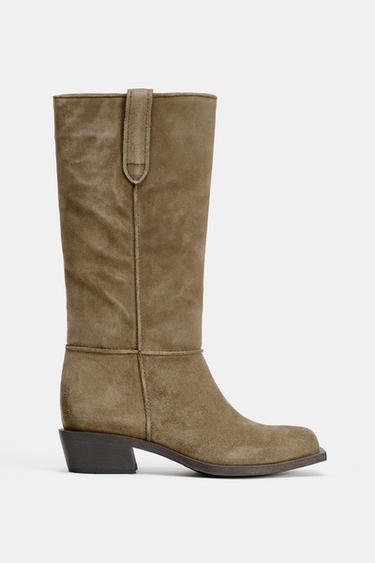 BOTTES CUISSARDES EN DAIM SURPIQÛRE - Gris de Zara