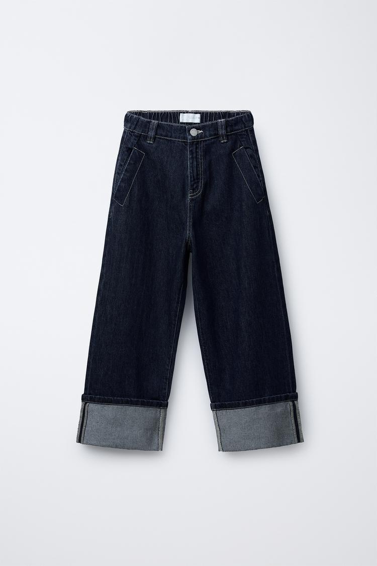 WIDE LEG CUFFED JEANS