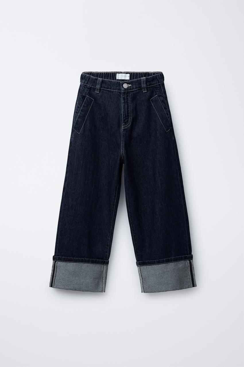 WIDE LEG CUFFED JEANS