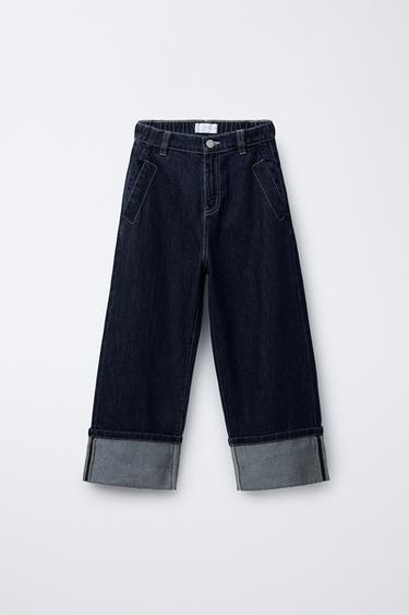 Zara WIDE LEG CUFFED JEANS - Blue