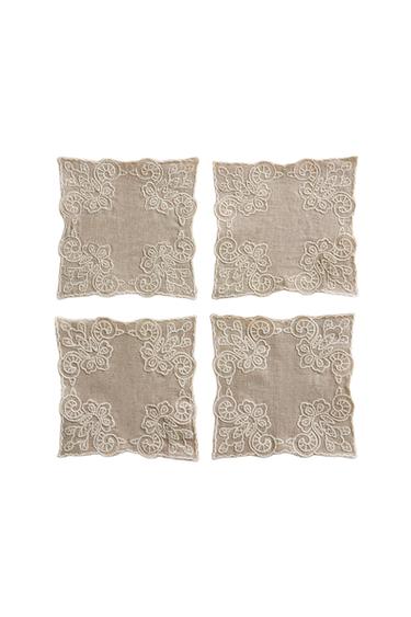 PACK OF LINEN COASTERS (PACK OF 4) - White / Grey by Zara