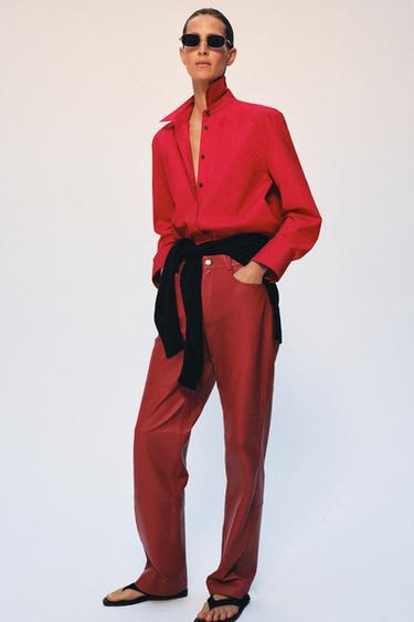 Zara ZW COLLECTION LIMITED EDITION 100% LEATHER PANTS - Red