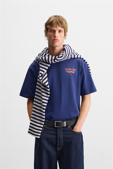Zara HEART TEXT PRINT T-SHIRT - Navy blue