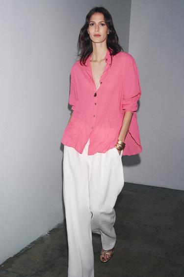 Zara ZW COLLECTION WRINKLED BUTTON SHIRT - Fuchsia