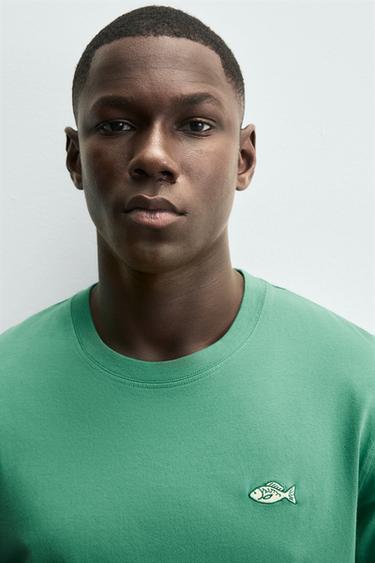FISH EMBROIDERY T-SHIRT - Green by Zara - Image 4