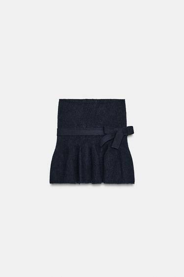 TOP EN MAILLE PÉPLUM AVEC NŒUD - Bleu marine de Zara