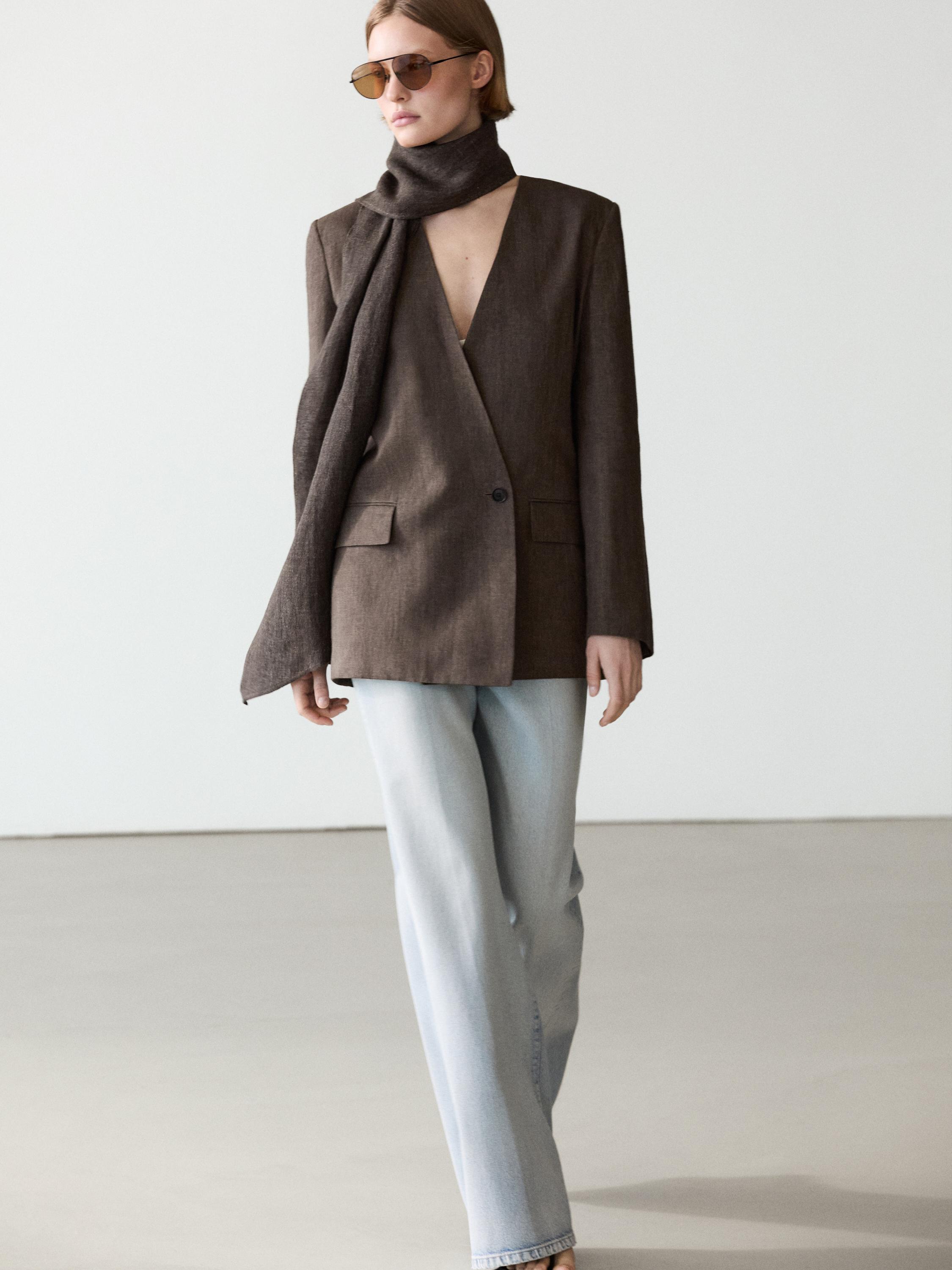 100% linen melange scarf blazer