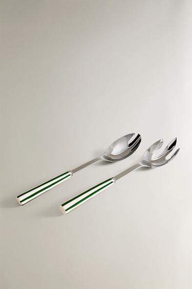 SALAD CUTLERY SET WITH CERAMIC HANDLE (SET OF 2) - Green / Ecru by Zara - Image 1