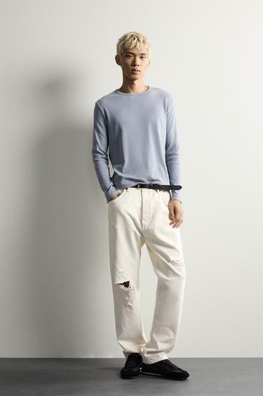 CAMISETA RELAXED FIT ESTRUCTURA CANALÉ - Azul de Zara - Imagen 0