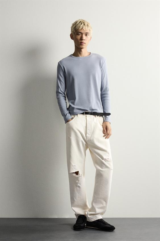 CAMISETA RELAXED FIT ESTRUCTURA CANALÉ - Azul de Zara - Imagen 0