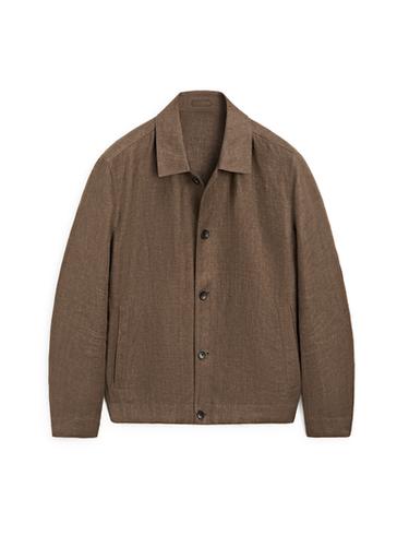 Zara Total look linen jacket with herringbone detail - taupe brown