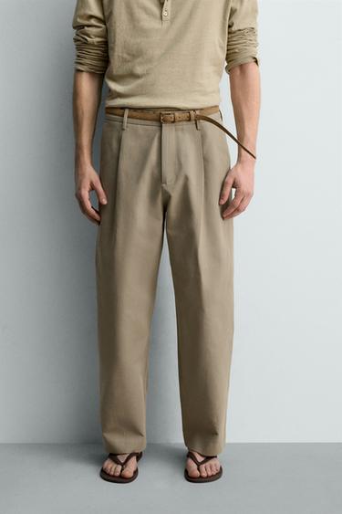 PANTALON STRAIGHT FIT À PLIS - Kaki clair de Zara - Image 1