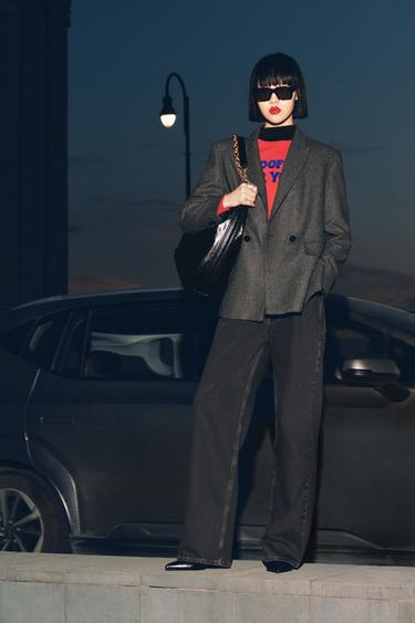 Zara ZW COLLECTION BAGGY 中腰牛仔褲 - 黑色