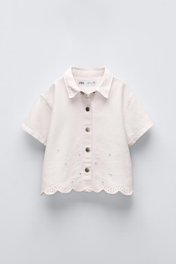 CAMISA DENIM BORDADO SUIZO Blanco ZARA Chile