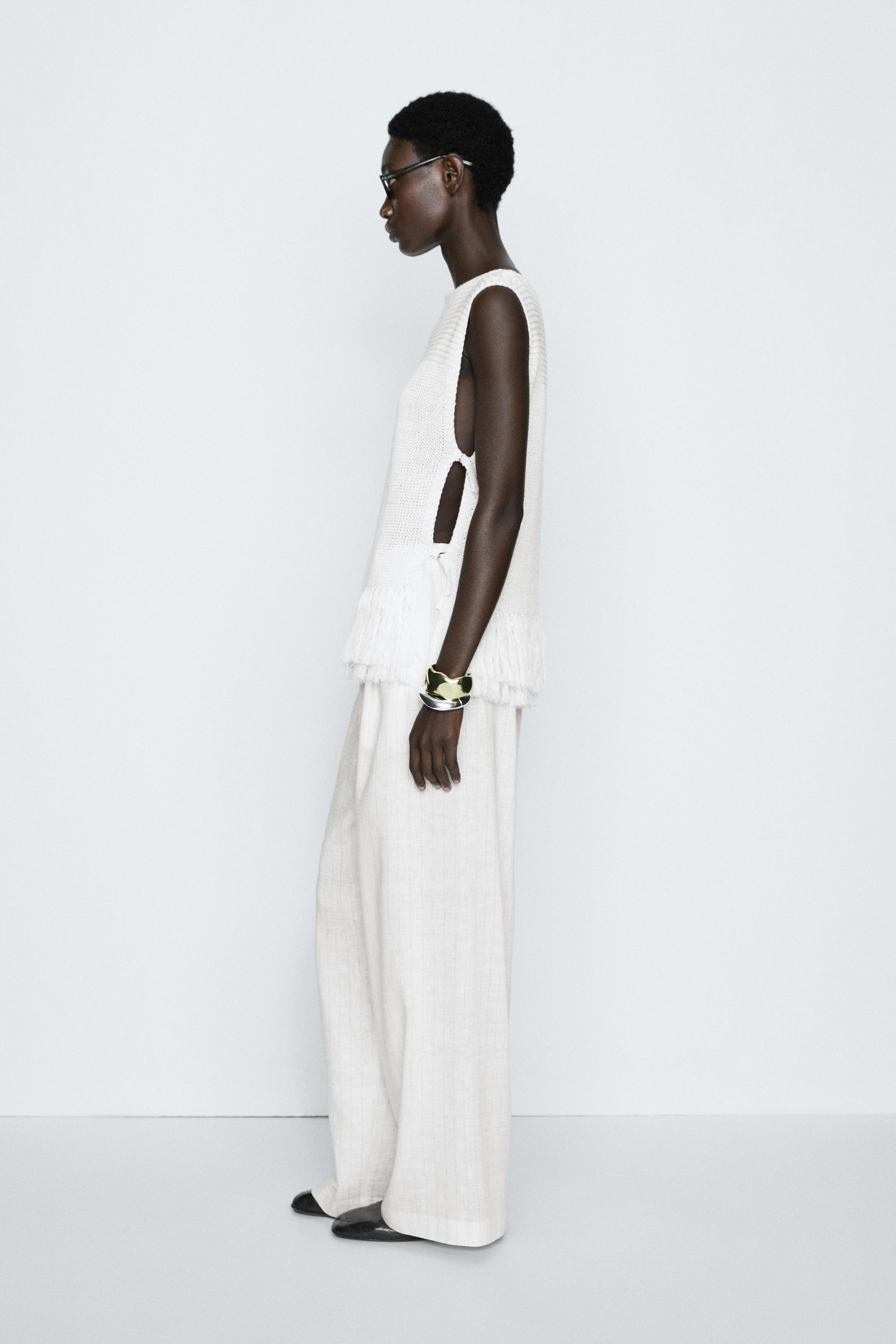 Fringe detail knit top - STUDIO — White