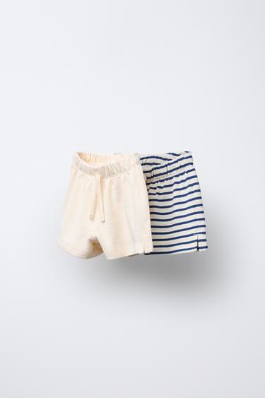 TWO-PACK OF PLAIN AND STRIPED BERMUDA SHORTS - Navy blue by Zara