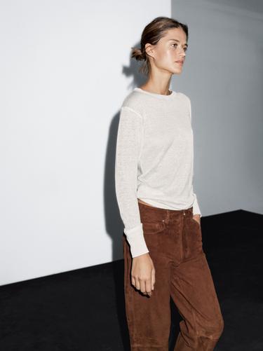 Pantalón piel ante - Teja de Zara