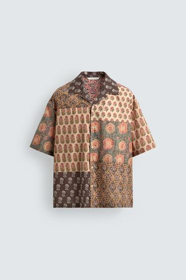 CAMISA RELAXED FIT ESTAMPADO PATCHWORK - Ocre de Zara