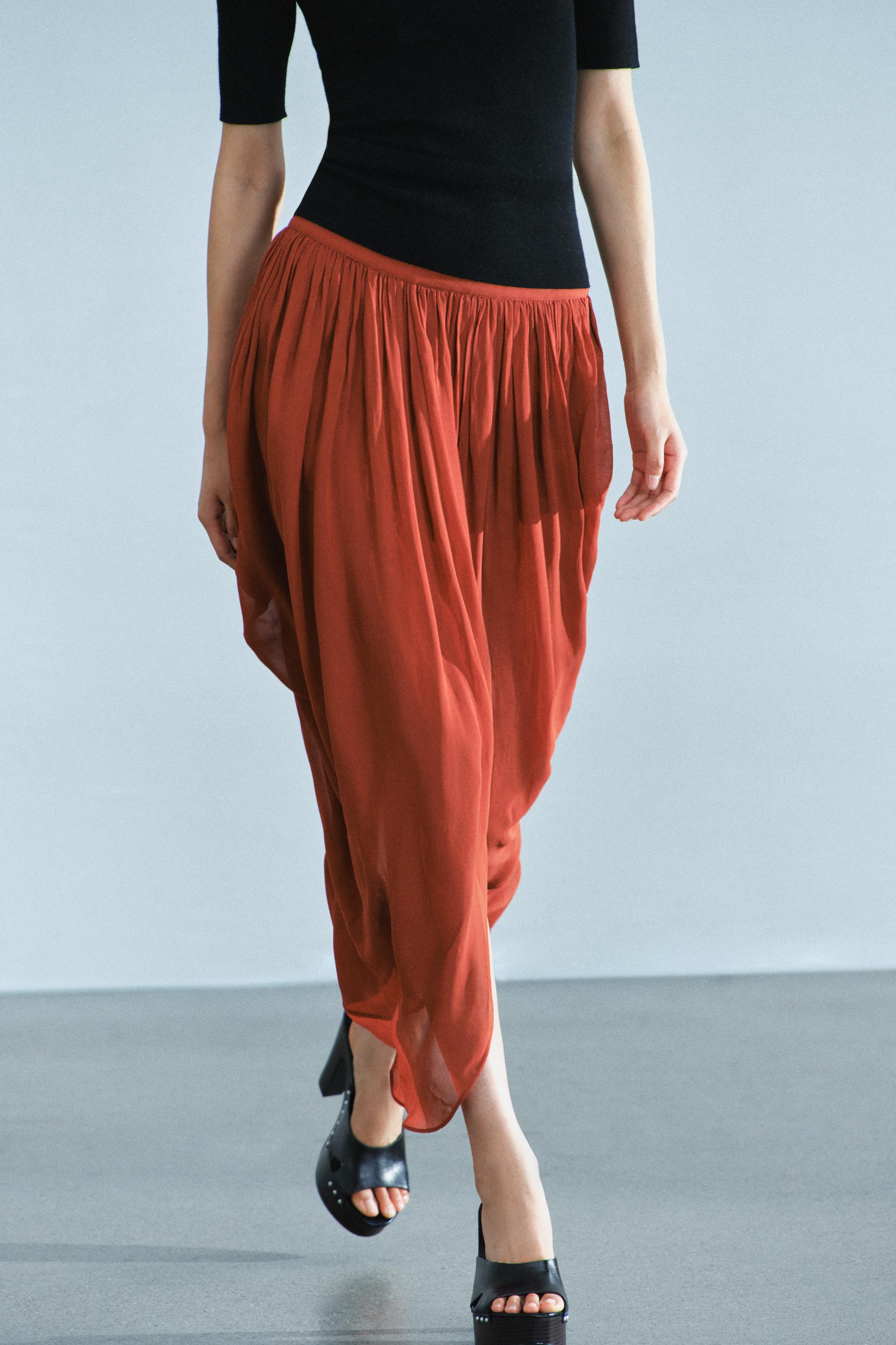 Zara ZW COLLECTION ASİMETRİK DRAPE MİDİ ETEK görsel 4