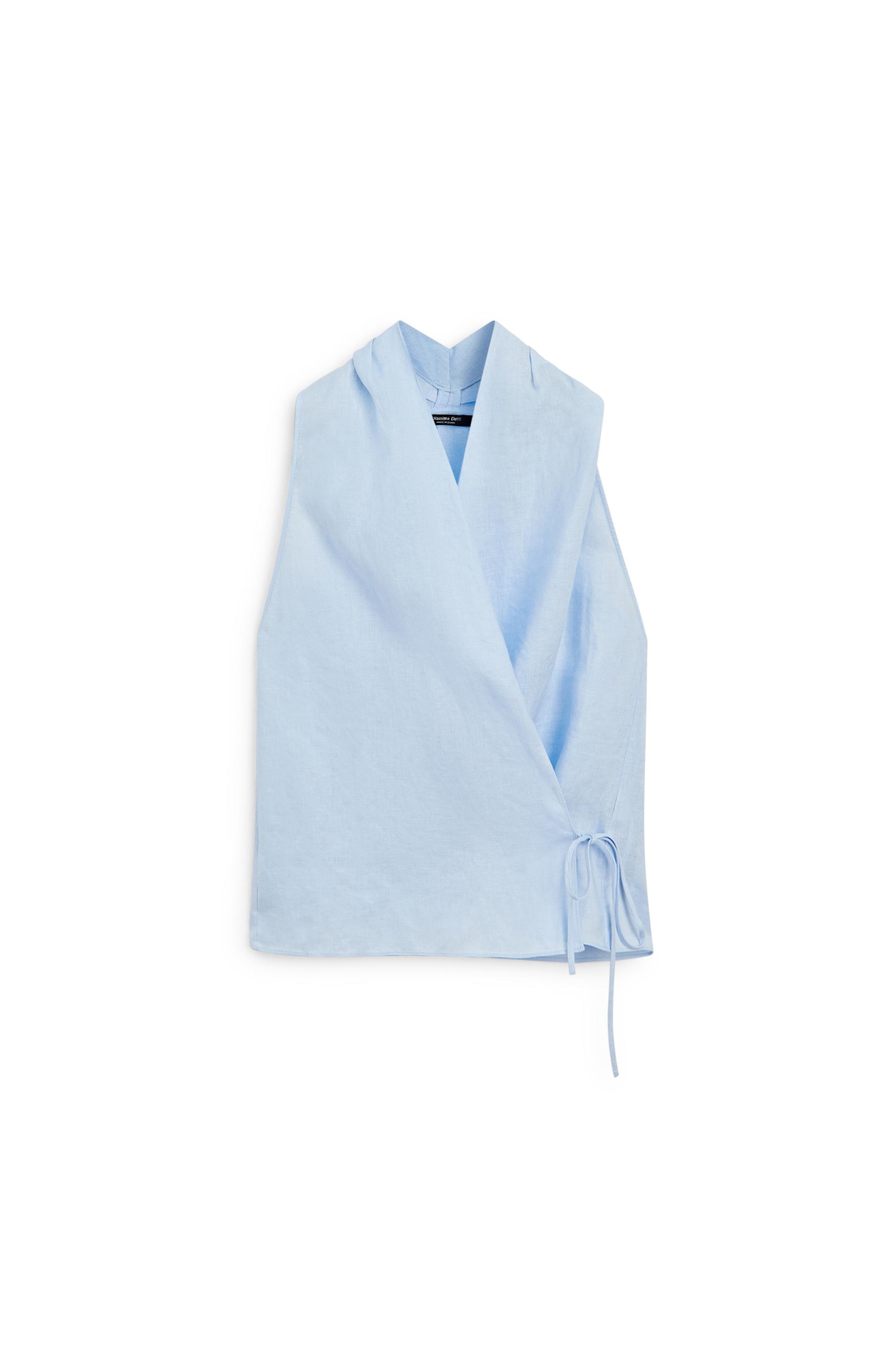 100% linen halter top with tie detail - Sky blue | ZARA United States